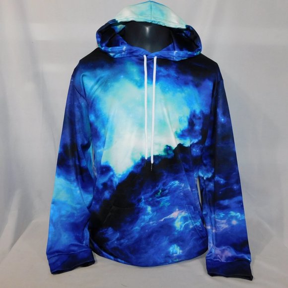 Mens XL Blue Purple Galaxy Space Pullover Polyester Hoodie - Picture 4 of 8
